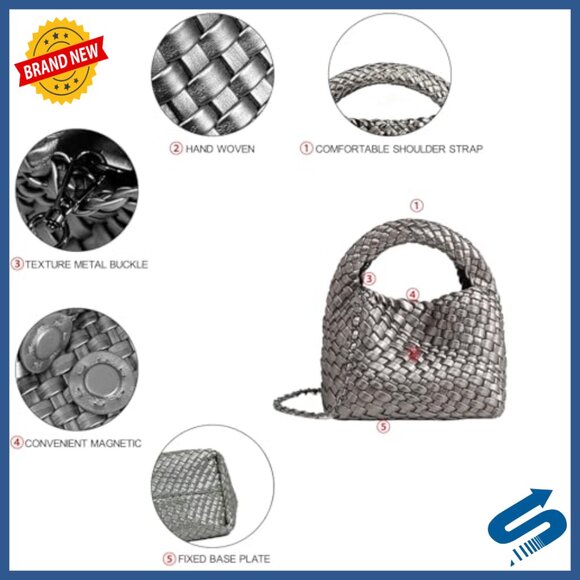 Vegan Leather Mini Tote Bucket Bag with Chain Strap, Adjustable Crossbody - Picture 6 of 7